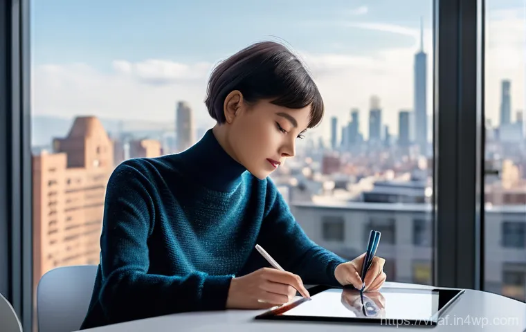 AI 기술 발전과 저작권 보호의 행정적 접근 - "A female artist, mid-20s, with short, stylish hair, wearing a comfortable, long-sleeved turtleneck ...