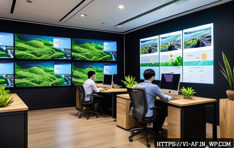 AI 콘텐츠의 저작권 비용 분석 - A modern Vietnamese office environment showcasing a diverse team of young professionals collaboratin...
