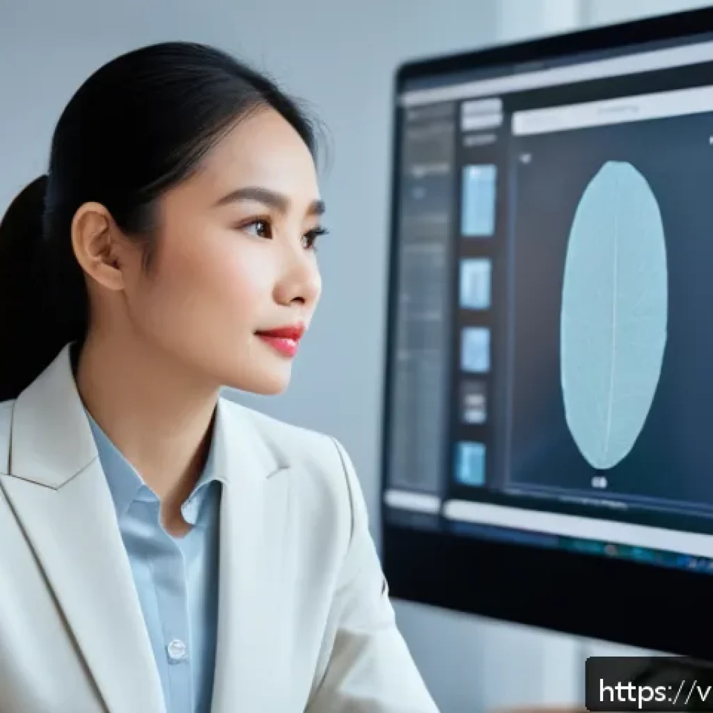 AI 창작물의 저작권 가이드라인 - A modern Vietnamese office setting with diverse professionals collaborating on AI intellectual prope...